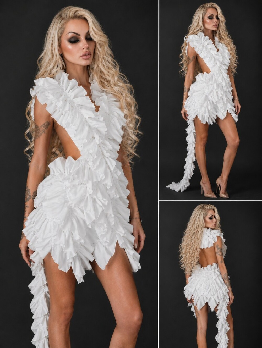💋WHITE RUFFLLED BACKLESS DRESS!! - Picture 3 of 11